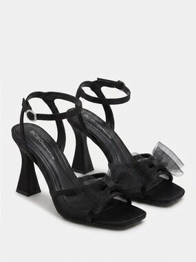 BCBGeneration Black Tulle Bow Ankle Strap Heels